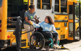 School Bus loading student with wheelchair